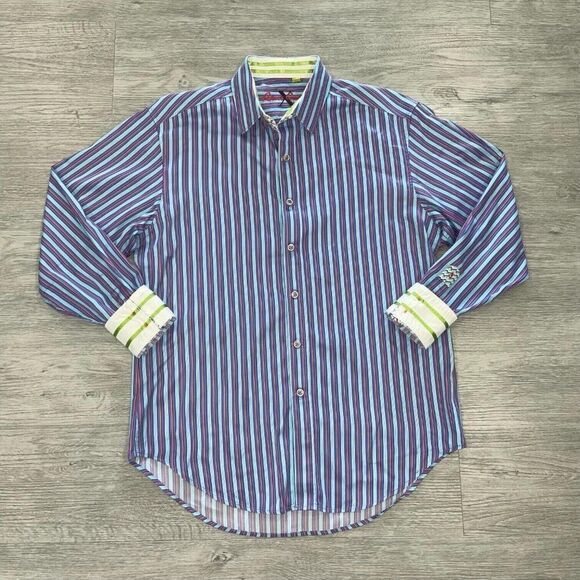 Robert Graham Dress Shirt Men's Medium Long Sleeve Tailored Striped Flip Cuff - Picture 1 of 14
